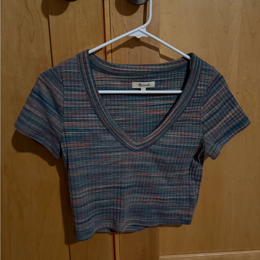 Madewell Blue Gray Crop Ribbed Tee